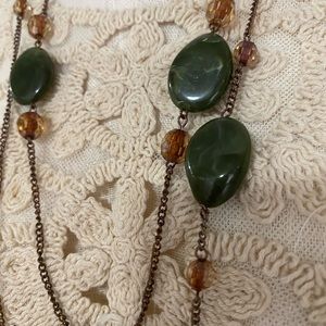 Jade green & amber long double tier necklace